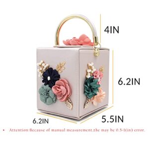 Milisente Evening Clutch Bag for Women Floral Square Box Evening Bags Crossbody Shoulder handBags Flower Wedding Clutch Purse (Beige)