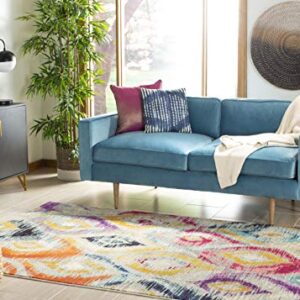 SAFAVIEH Monaco Collection 5'1" x 7'7" Multi MNC242F Ogee Trellis Watercolor Distressed Non-Shedding Living Room Bedroom Area Rug