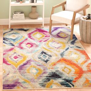 SAFAVIEH Monaco Collection 5'1" x 7'7" Multi MNC242F Ogee Trellis Watercolor Distressed Non-Shedding Living Room Bedroom Area Rug