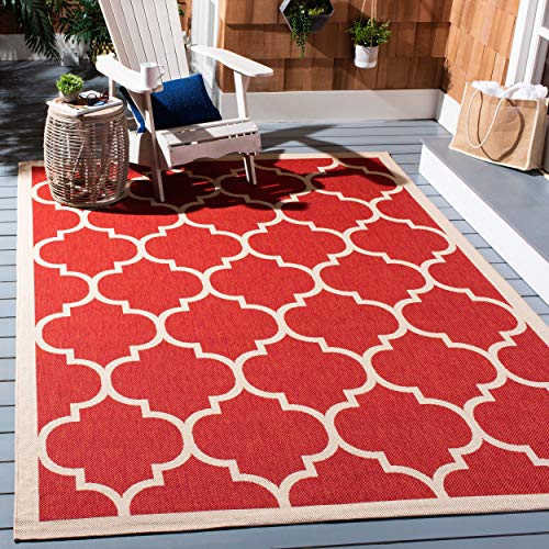 SAFAVIEH Courtyard Collection 6'7' x 9'6' Red/Bone CY6914 Trellis Indoor/ Outdoor Patio Backyard Mudroom Area Rug