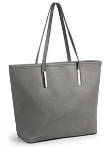 simple solid color pu leather top handle satchel handbags for women shoulder bags(grey)