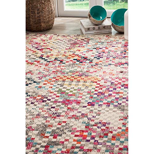 SAFAVIEH Monaco Collection 8' x 11' Grey/Multi MNC241G Boho Pixel Abstract Non-Shedding Living Room Bedroom Dining Home Office Area Rug