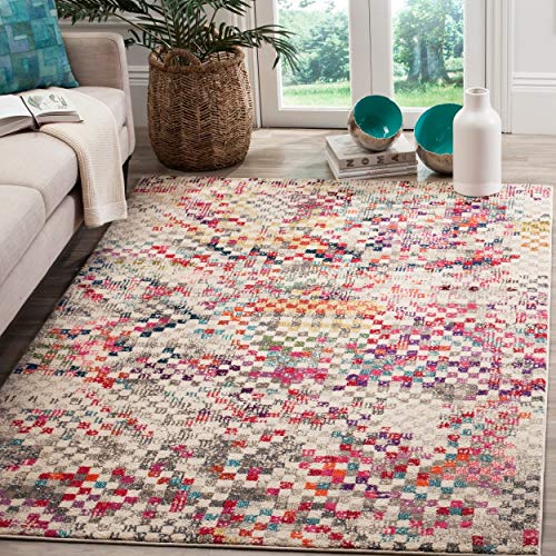 SAFAVIEH Monaco Collection 8' x 11' Grey/Multi MNC241G Boho Pixel Abstract Non-Shedding Living Room Bedroom Dining Home Office Area Rug