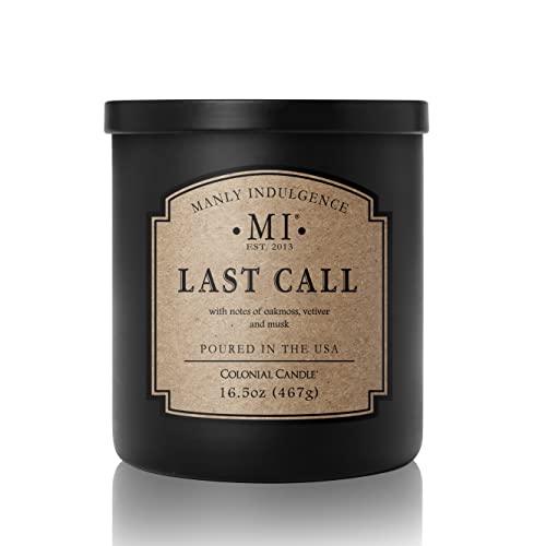 Manly Indulgence Last Call Jar Candle 16.5 oz - Woodsy Vetiver, Oakmoss - Citrus & Spicy Hints - Eucalyptus - Up to 60 Hour Burn - Soy Blend Wax, USA Poured