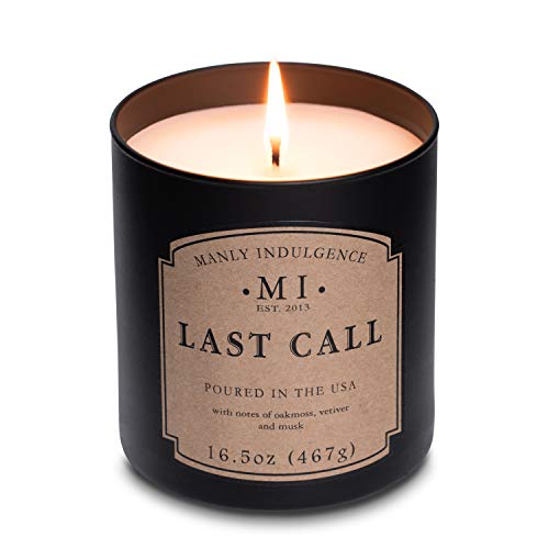 Manly Indulgence Last Call Jar Candle 16.5 oz - Woodsy Vetiver, Oakmoss - Citrus & Spicy Hints - Eucalyptus - Up to 60 Hour Burn - Soy Blend Wax, USA Poured