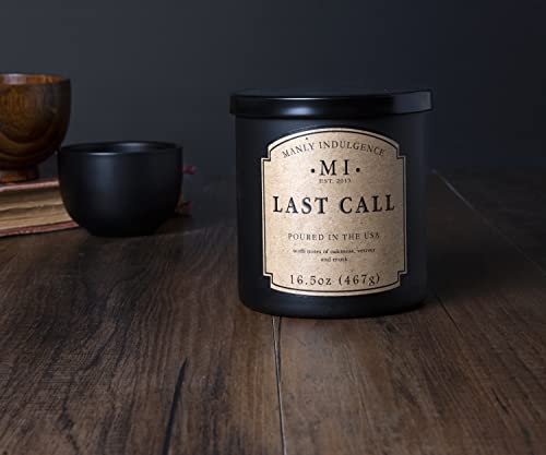 Manly Indulgence Last Call Jar Candle 16.5 oz - Woodsy Vetiver, Oakmoss - Citrus & Spicy Hints - Eucalyptus - Up to 60 Hour Burn - Soy Blend Wax, USA Poured