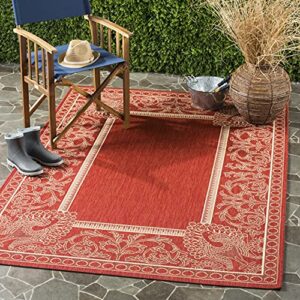 safavieh courtyard collection 4′ x 5’7″ red / natural cy2965 indoor/ outdoor–waterproof easy–cleaning patio backyard mudroom accent–rug