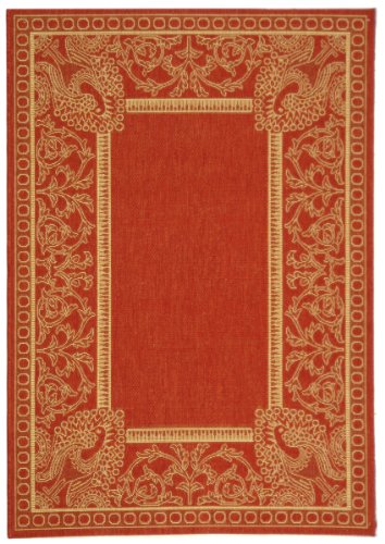 SAFAVIEH Courtyard Collection 4' x 5'7" Red / Natural CY2965 Indoor/ Outdoor--Waterproof Easy--Cleaning Patio Backyard Mudroom Accent--Rug