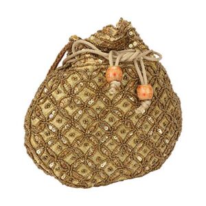 Indian Sequence Potli Bag For Women, Wedding Purse/Jewelry Purse for Women (Base Color- Golden)