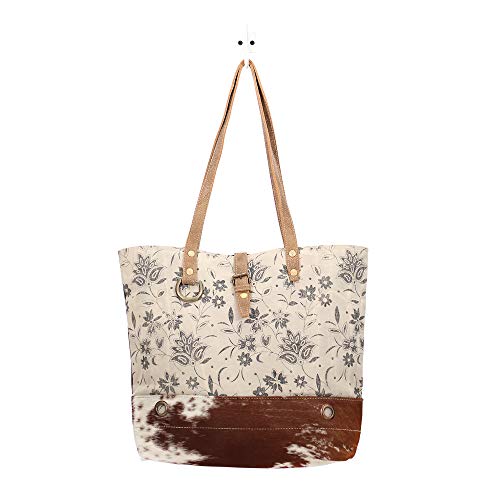 Myra Bag Bract Print Upcycled Canvas & Cowhide Tote Bag S-1435