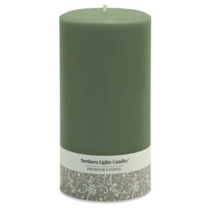 northern lights candles fragrance free pillar candle, 3 by 6-inch, moss green