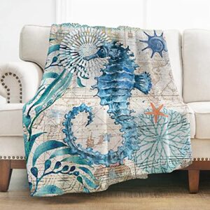 levens seahorse throw blanket soft ocean animal print blanket for couch bed chair office sofa 50″x60″