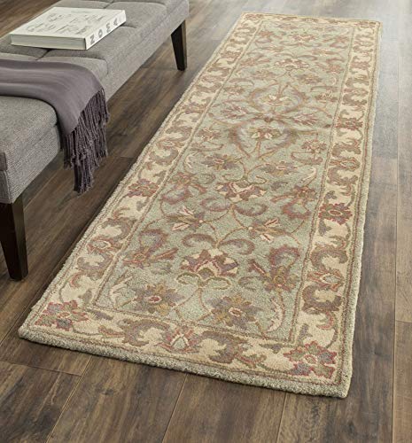 SAFAVIEH Heritage Collection 2'3" x 8' Green / Gold HG811A Handmade Traditional Oriental Premium Wool Runner Rug