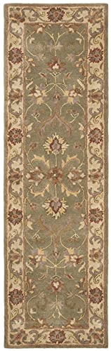 SAFAVIEH Heritage Collection 2'3" x 8' Green / Gold HG811A Handmade Traditional Oriental Premium Wool Runner Rug