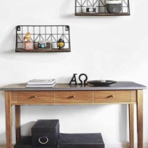 Mkono Floating Shelves Wall Mounted Set of 2 Rustic Wood Storage Display Shelf with Metal Wire Basket 11.5 Inches, Hanging Shelf for Bedroom Bathroom Living Room Kitchen Office, Brown,Small