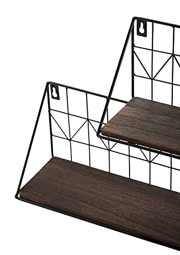 Mkono Floating Shelves Wall Mounted Set of 2 Rustic Wood Storage Display Shelf with Metal Wire Basket 11.5 Inches, Hanging Shelf for Bedroom Bathroom Living Room Kitchen Office, Brown,Small