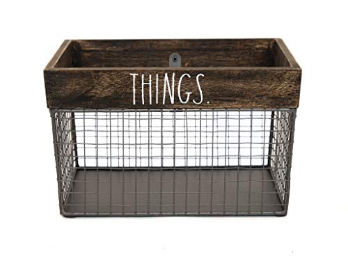 Rae Dunn by Designstyles Wire Storage Basket – Metal and Solid Wood Organizer – Decorative Folder Bin - for Office, Bedroom, Living Room, Closet and More