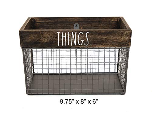 Rae Dunn by Designstyles Wire Storage Basket – Metal and Solid Wood Organizer – Decorative Folder Bin - for Office, Bedroom, Living Room, Closet and More