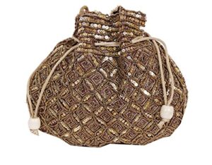 suman enterprises indian sequence potli bag/wedding purse/jewelery purse for girls & women (base color- dark brown)