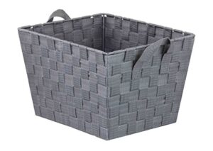 home basics non-woven strap handle bin, storage basket organizer, (grey, medium)