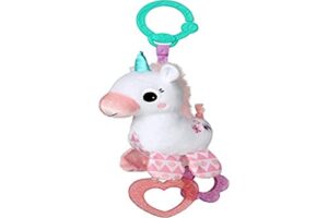 bright starts unicorn sparkle & shine plush take-along stroller or carrier toy, ages 0 month+, pink, 1 count (pack of 1)