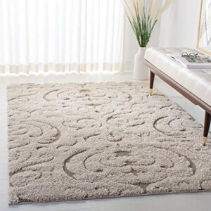 safavieh florida shag collection 3’3″ x 5’3″ cream/beige sg467 scroll non-shedding living room bedroom dining room entryway plush 1.2-inch thick area rug