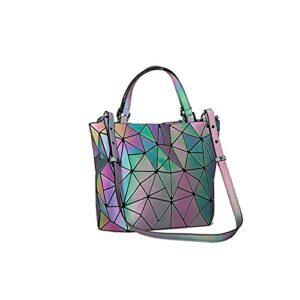 kbinter geometric luminous purses and handbags shard lattice eco-friendly artificial leather rainbow holographic purse, color, large