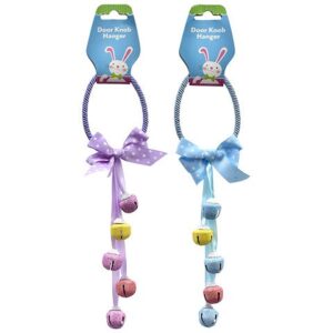 egg-shaped pastel easter door knob hangers with bells, 2-12inch set, 1 blue and