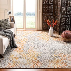 safavieh madison collection 6’7″ x 9’2″ cream / orange mad608k boho chic distressed non-shedding living room bedroom dining home office area rug