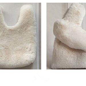 Marchome Faux Rabbit Fur Pull Through Strap Wrist Handbag Purse for Women White