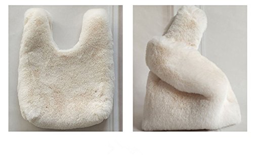 Marchome Faux Rabbit Fur Pull Through Strap Wrist Handbag Purse for Women White