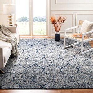 SAFAVIEH Madison Collection 8' x 10' Navy / Silver MAD604G Glam Ogee Trellis Distressed Non-Shedding Living Room Bedroom Dining Home Office Area Rug