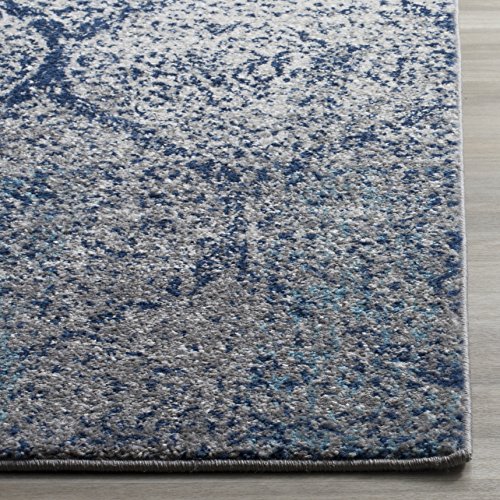 SAFAVIEH Madison Collection 8' x 10' Navy / Silver MAD604G Glam Ogee Trellis Distressed Non-Shedding Living Room Bedroom Dining Home Office Area Rug