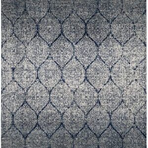 SAFAVIEH Madison Collection 8' x 10' Navy / Silver MAD604G Glam Ogee Trellis Distressed Non-Shedding Living Room Bedroom Dining Home Office Area Rug