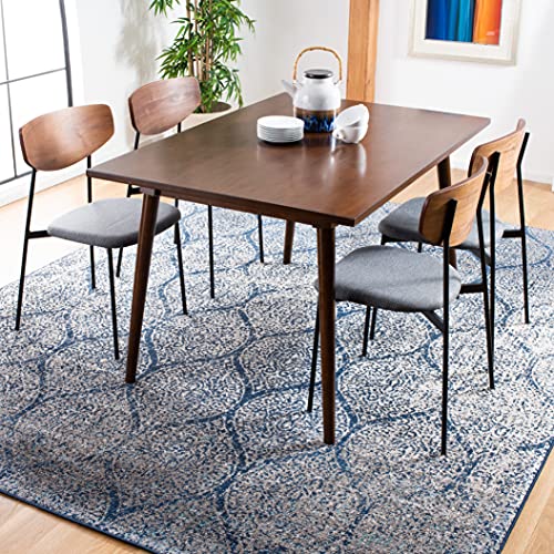 SAFAVIEH Madison Collection 8' x 10' Navy / Silver MAD604G Glam Ogee Trellis Distressed Non-Shedding Living Room Bedroom Dining Home Office Area Rug