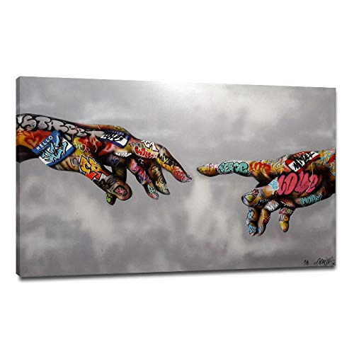 FaiCai Art Classic Street Art Banksy Graffiti Paintings Canvas Wall Art Adam Hand of God Pop Art Prints Posters Abstract Colorful Modern Wall Decor Pictures Home Office Decor Framed 32"x48"