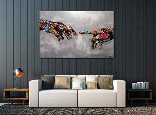 FaiCai Art Classic Street Art Banksy Graffiti Paintings Canvas Wall Art Adam Hand of God Pop Art Prints Posters Abstract Colorful Modern Wall Decor Pictures Home Office Decor Framed 32"x48"