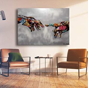 FaiCai Art Classic Street Art Banksy Graffiti Paintings Canvas Wall Art Adam Hand of God Pop Art Prints Posters Abstract Colorful Modern Wall Decor Pictures Home Office Decor Framed 32"x48"