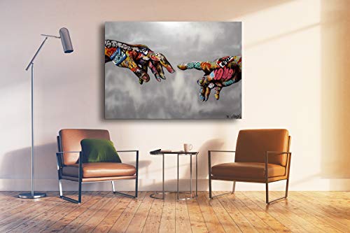 FaiCai Art Classic Street Art Banksy Graffiti Paintings Canvas Wall Art Adam Hand of God Pop Art Prints Posters Abstract Colorful Modern Wall Decor Pictures Home Office Decor Framed 32"x48"