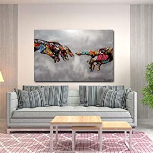 FaiCai Art Classic Street Art Banksy Graffiti Paintings Canvas Wall Art Adam Hand of God Pop Art Prints Posters Abstract Colorful Modern Wall Decor Pictures Home Office Decor Framed 32"x48"