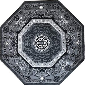 carpet king traditional persian oriental octagon area rug grey black silver gray design 101 ( 7 feet 3 inch x 7 feet 3 inch )