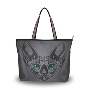 large shoulder bag sphynx cat handbag tote bag with zipper for work travel beach shopping school