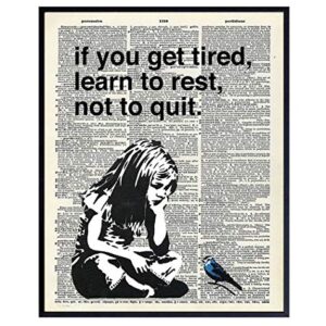 Banksy Rest Don't Quit - Unframed Dictionary Wall Art Print - Makes a Great Gift for Home Decor, Living Room, Bedroom - Ready to Frame (8X10) Vintage Photo - Girl with Bird