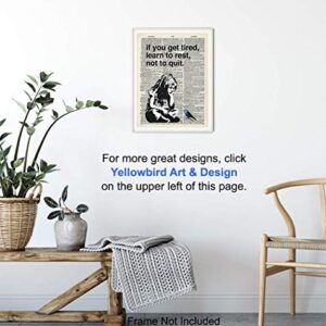 Banksy Rest Don't Quit - Unframed Dictionary Wall Art Print - Makes a Great Gift for Home Decor, Living Room, Bedroom - Ready to Frame (8X10) Vintage Photo - Girl with Bird