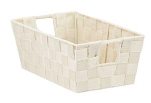 home basics non-woven strap handle bin, storage basket organizer, (ivory, small)
