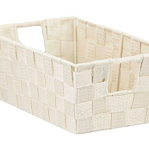 Home Basics Non-Woven Strap Handle Bin, Storage Basket Organizer, (Ivory, Small)