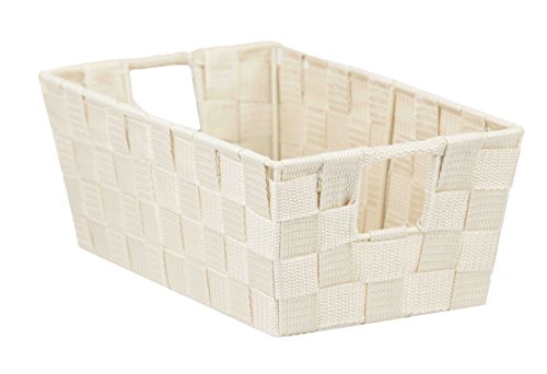 Home Basics Non-Woven Strap Handle Bin, Storage Basket Organizer, (Ivory, Small)