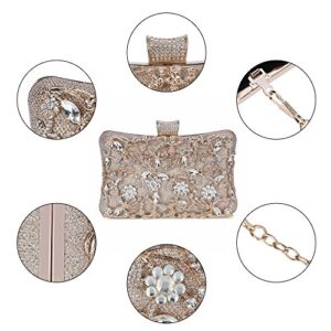 Tanpell Womens Crystal Evening Clutch Bag Rhinestone Wedding Handbag Purse for Bridal Prom Cocktail Party (Champagne)