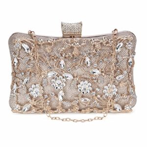 Tanpell Womens Crystal Evening Clutch Bag Rhinestone Wedding Handbag Purse for Bridal Prom Cocktail Party (Champagne)