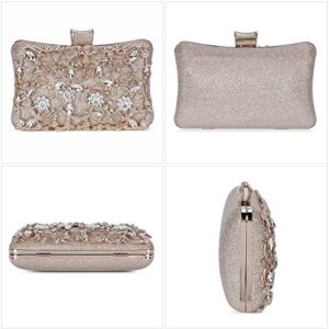 Tanpell Womens Crystal Evening Clutch Bag Rhinestone Wedding Handbag Purse for Bridal Prom Cocktail Party (Champagne)